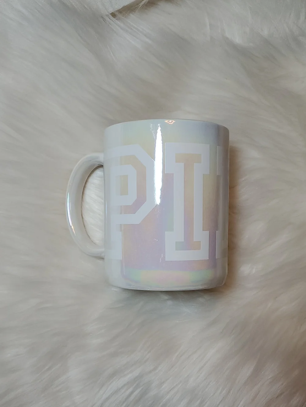 PINK Victoria's Secret Iridescent White Logo Huge Mug